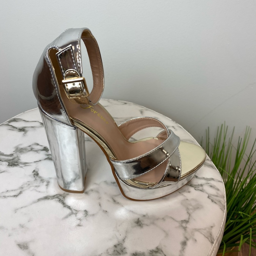 ‼️ Silver Platform High Heel Ankle Strap Open Toe